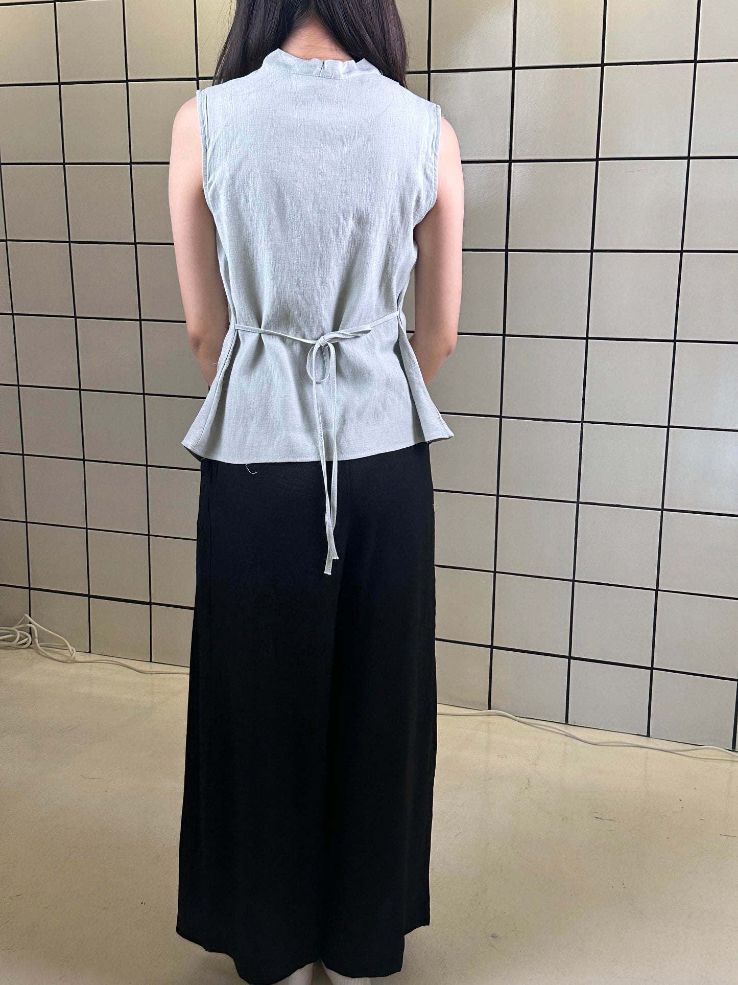 Women's Sleeveless V-Neck Top & Maxi Skirt Set - Light Blue Top & Black Skirt