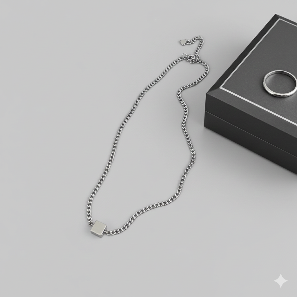 Men’s Minimal Square Pendant Stainless Steel Necklace