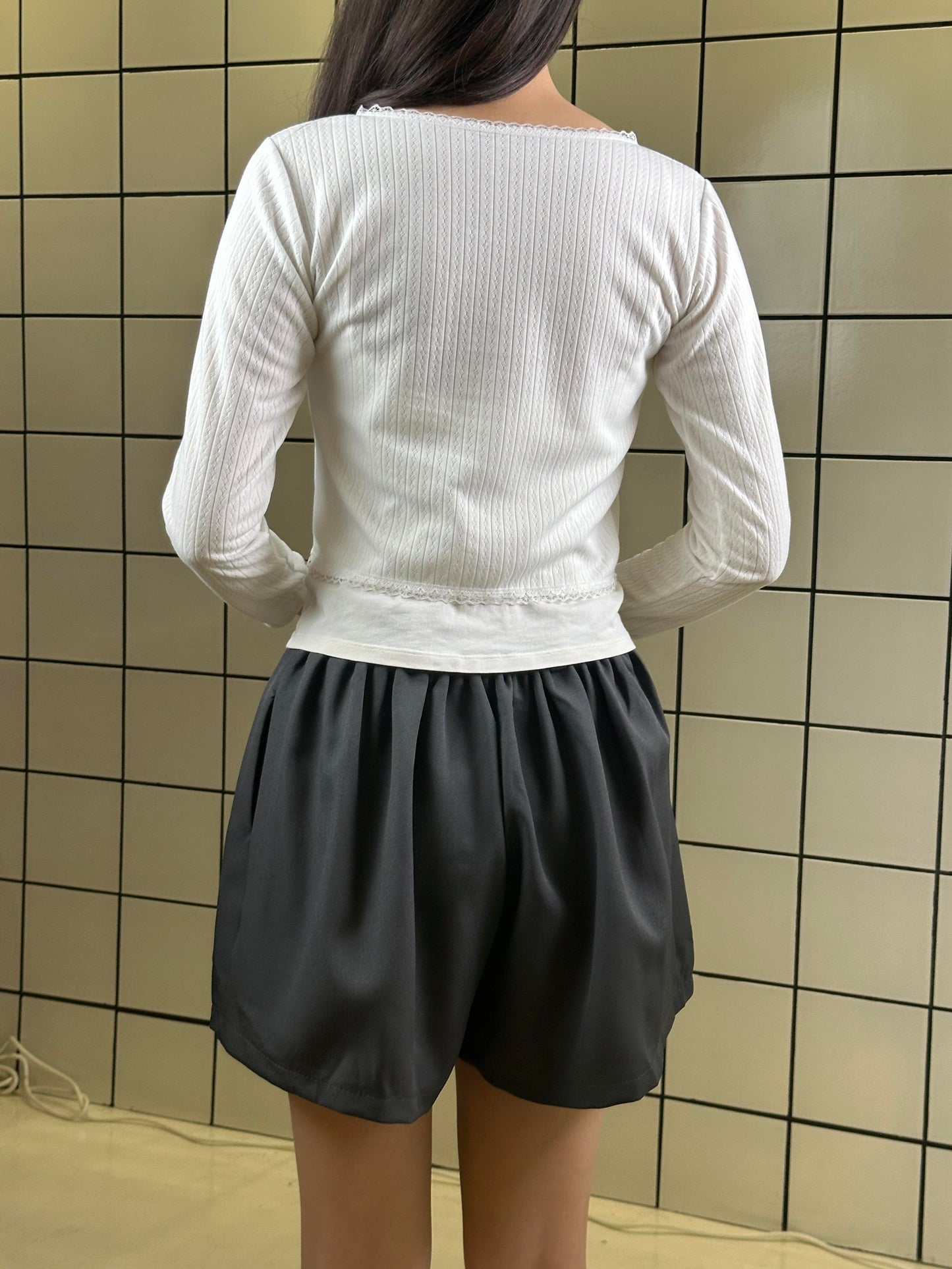 Women's Ribbed Tie-Front Cropped Cardigan Classic White