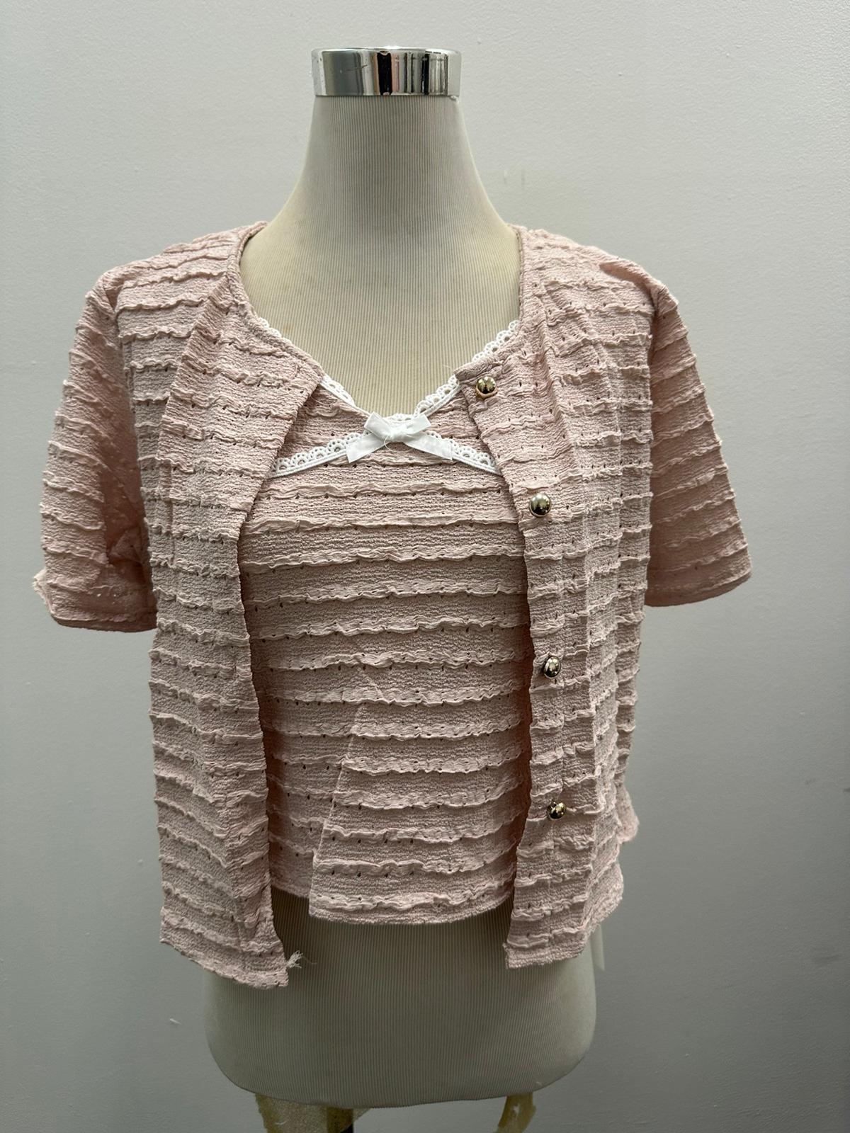 Women's Textured Ribbed Short Sleeve 2-Piece Top