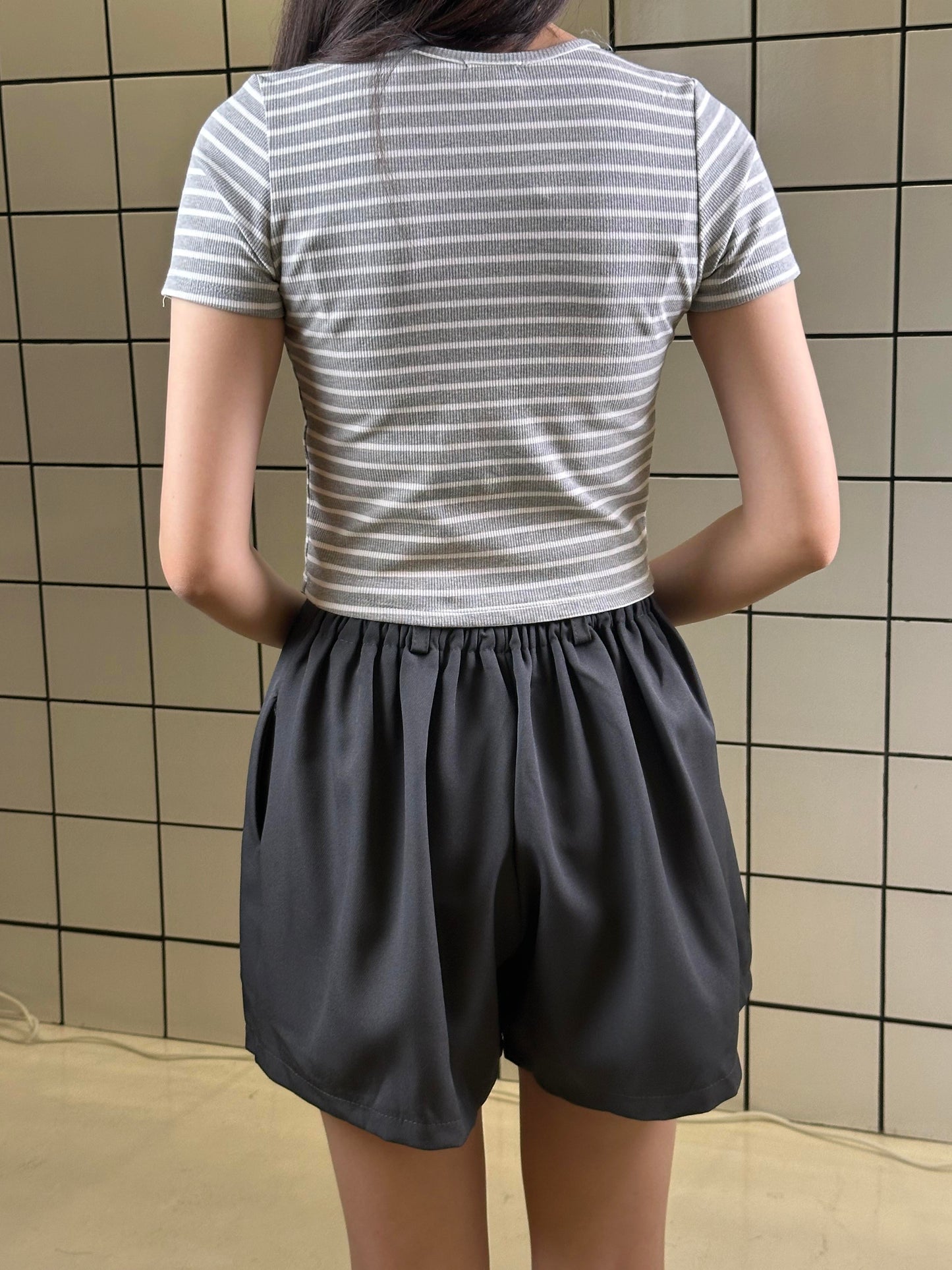 Ribbed Short Sleeve Button Front Top