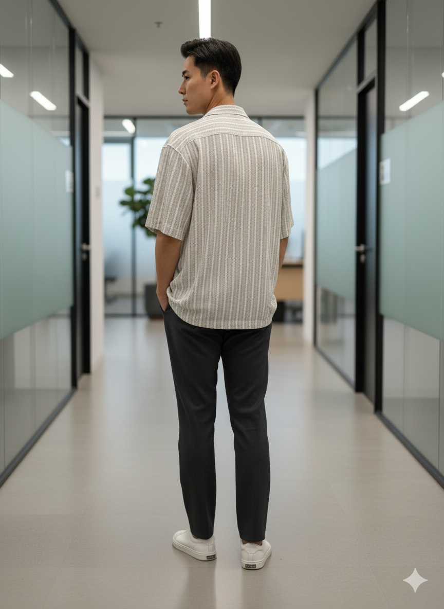 Men’s Relaxed Short Sleeve Striped Shirt - Oat Beige