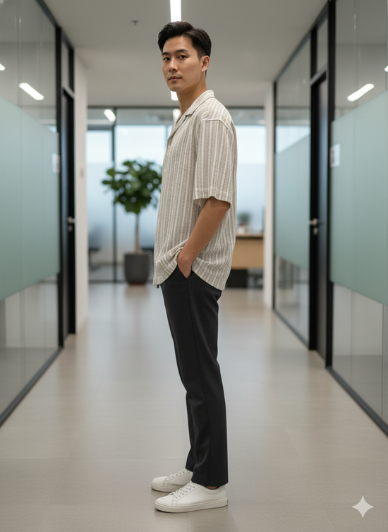 Men’s Relaxed Short Sleeve Striped Shirt - Oat Beige