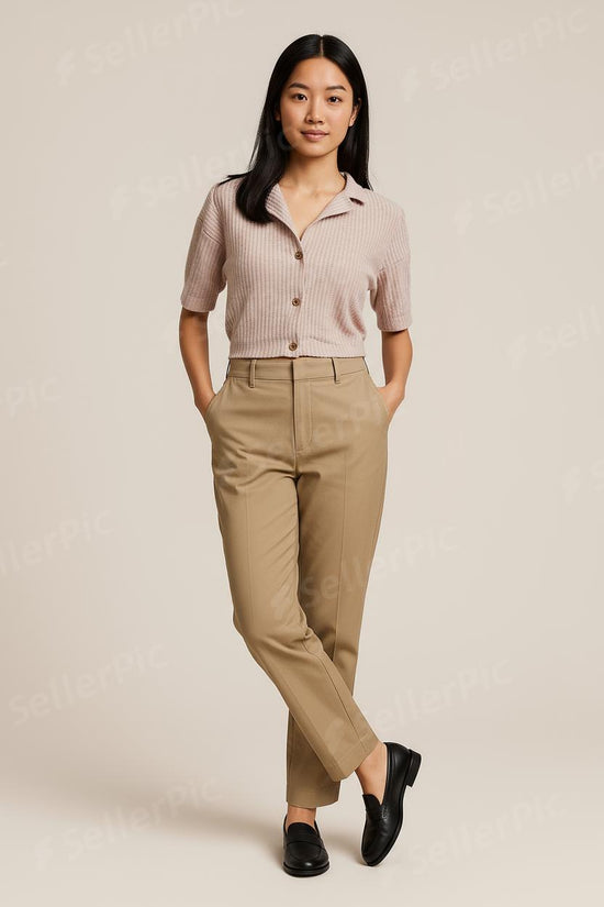 Women’s Textured Ribbed Collared Button Top – Sand Beige | Lightweight Layer for Singapore & Malaysia