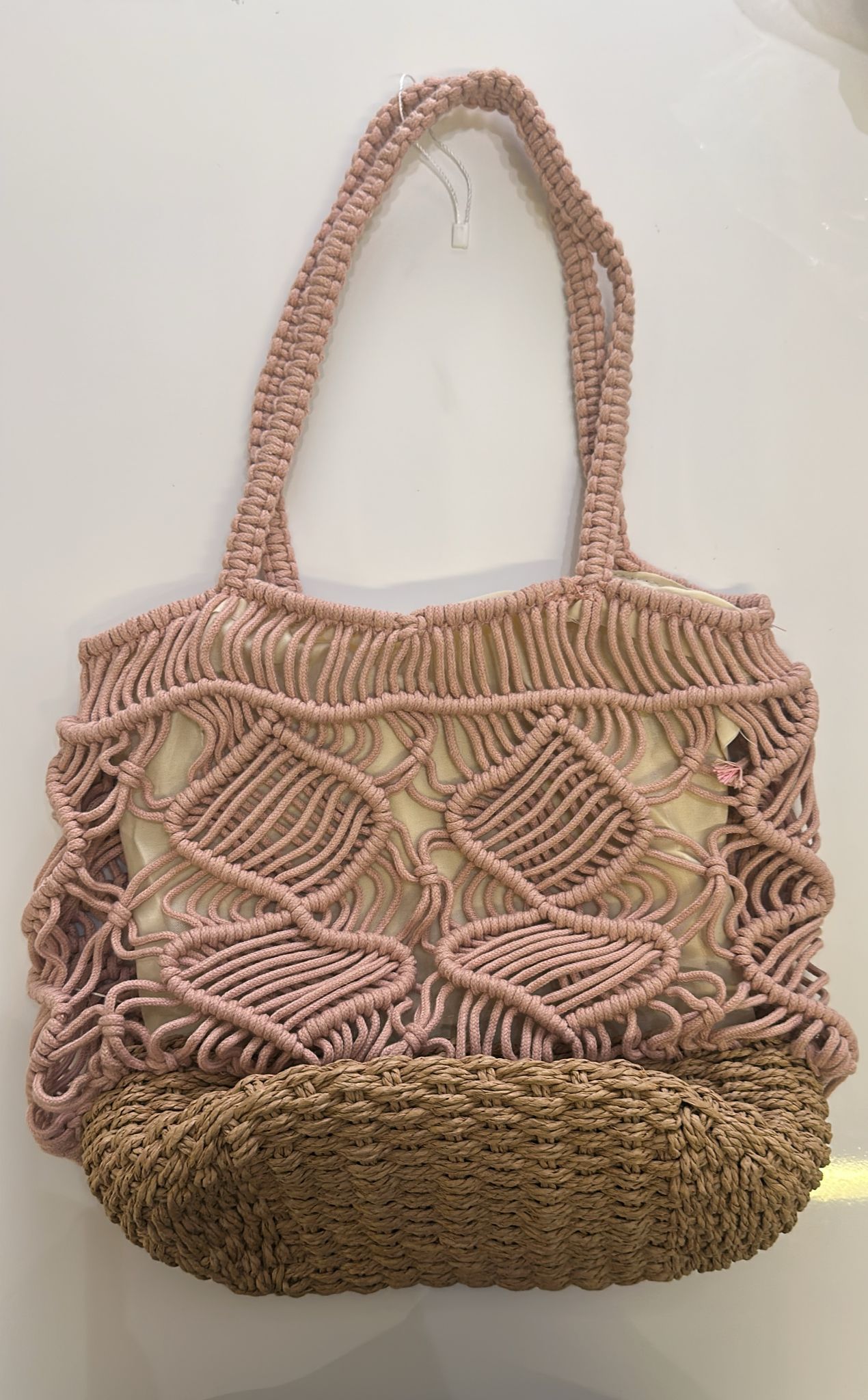 Macramé Knit Straw shoulder handle Tote