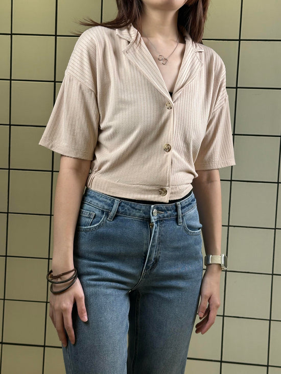 Women's Waffle Knit Camp Collar Button Top