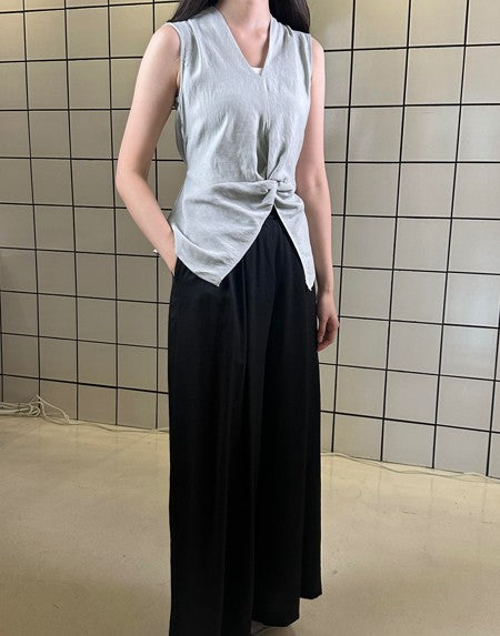 Women's Sleeveless V-Neck Top & Maxi Skirt Set - Light Blue Top & Black Skirt