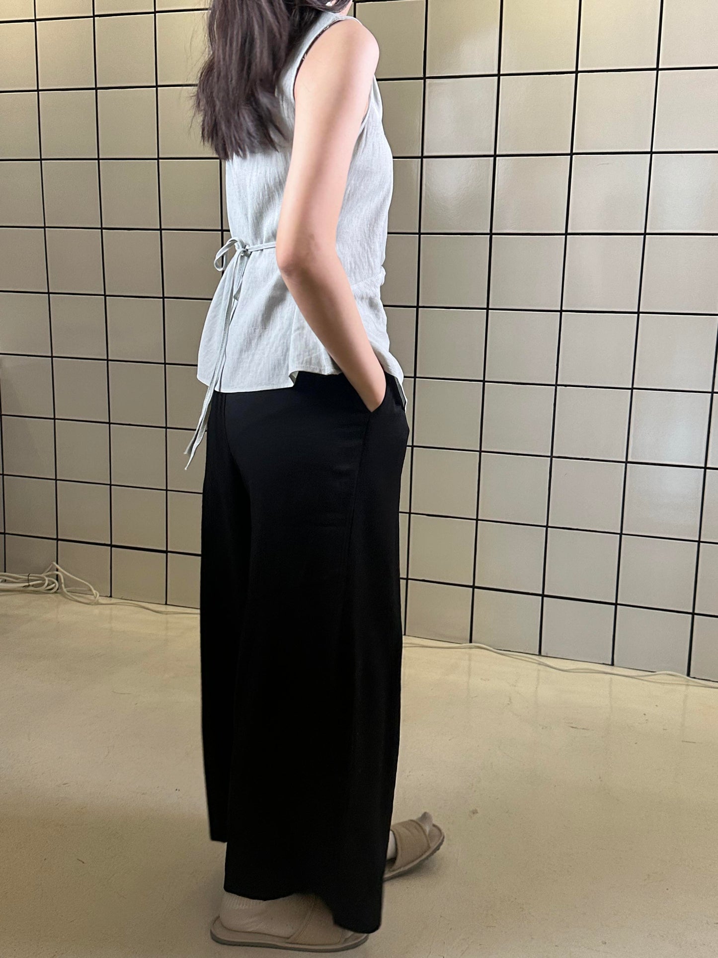 Women's Sleeveless V-Neck Top & Maxi Skirt Set - Light Blue Top & Black Skirt