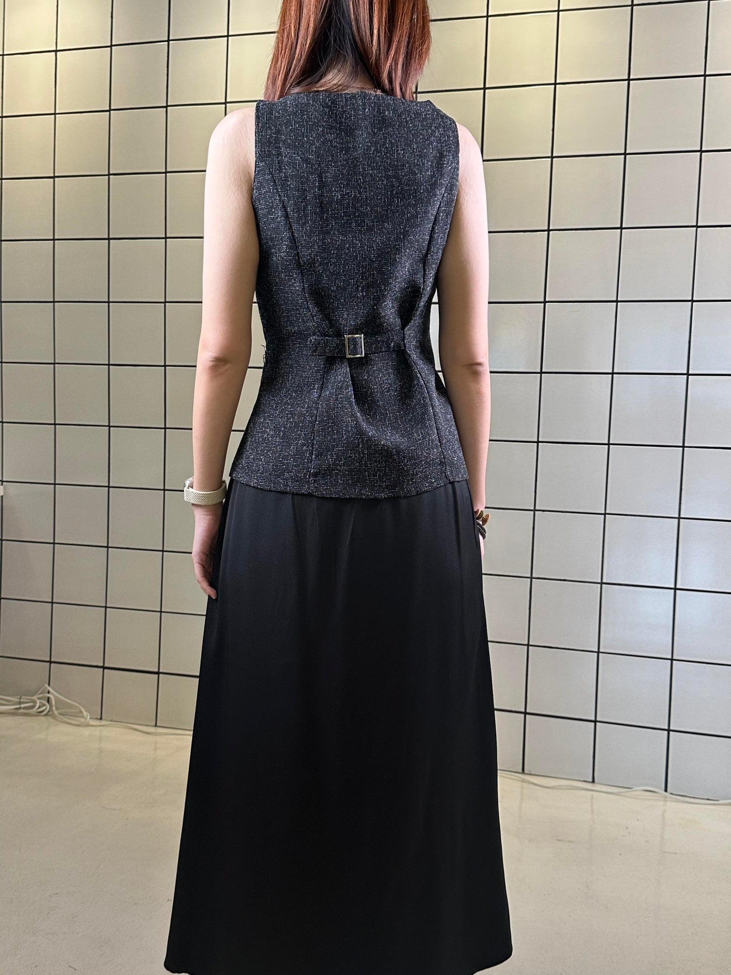 Women's Sleeveless Buttoned Top & Flowy Midi Skirt Set