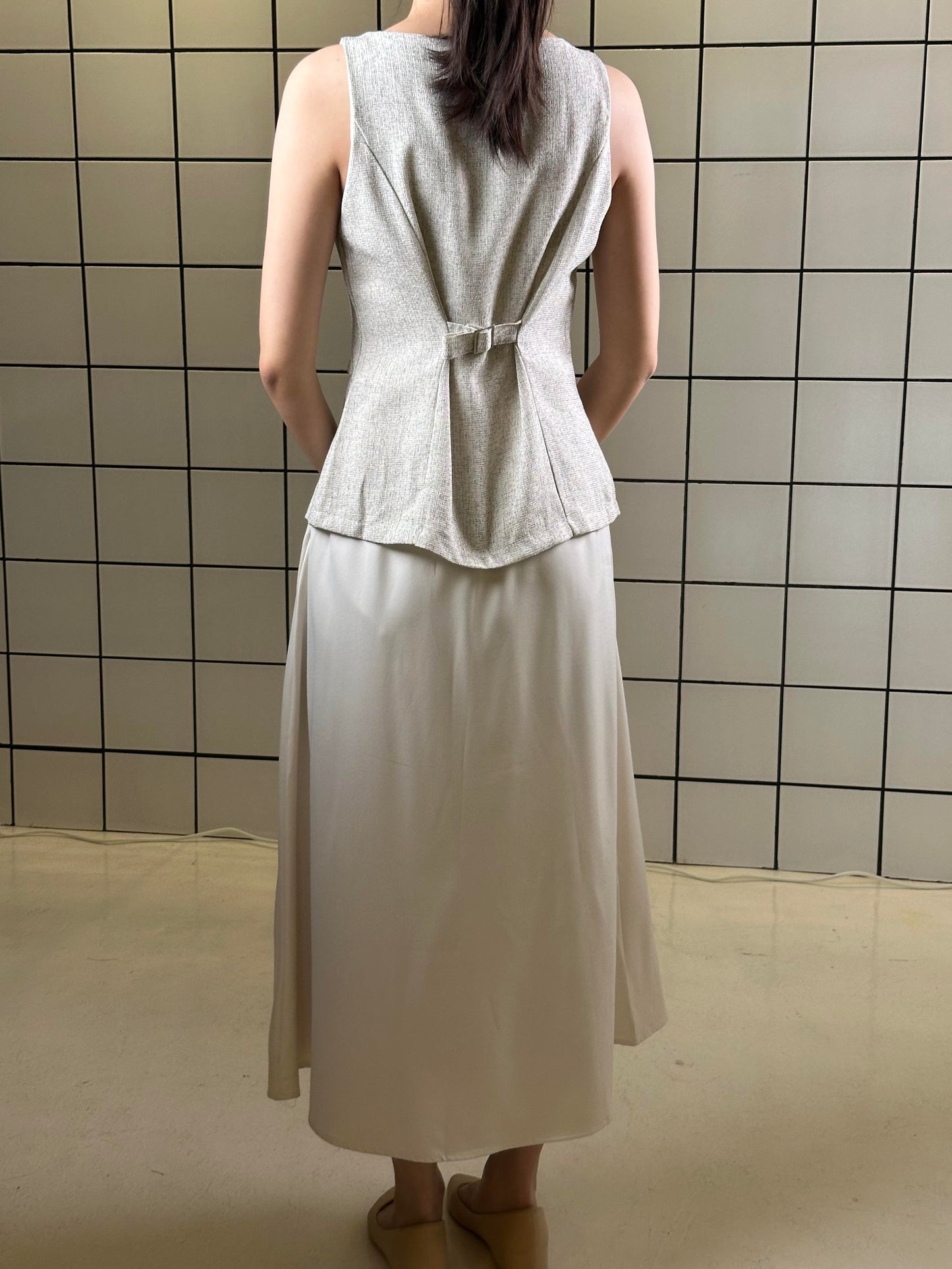 Women's Sleeveless Buttoned Top & Flowy Midi Skirt Set