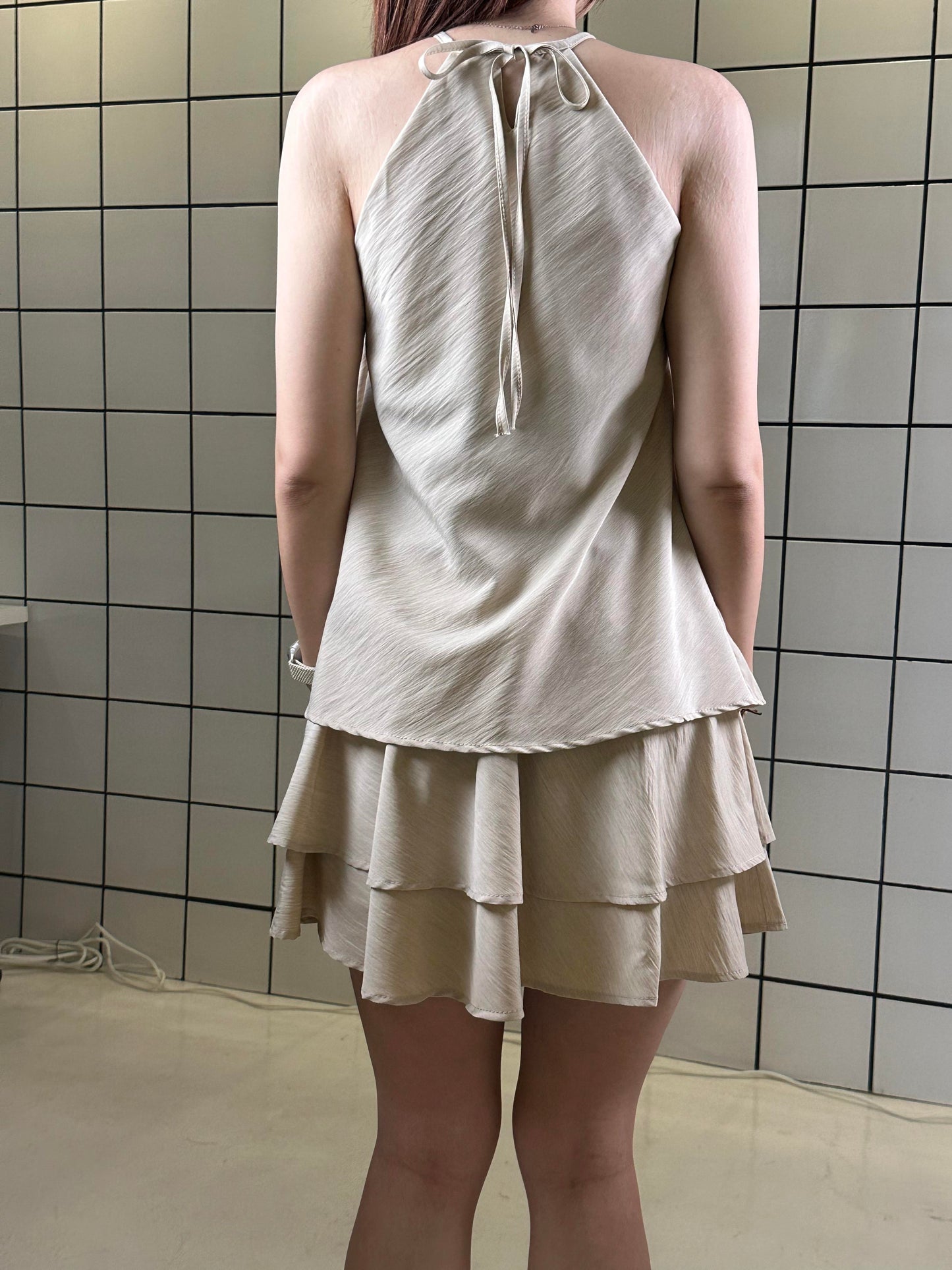 Women's Halter Neck Sleeveless Top & Tiered Skirt Set