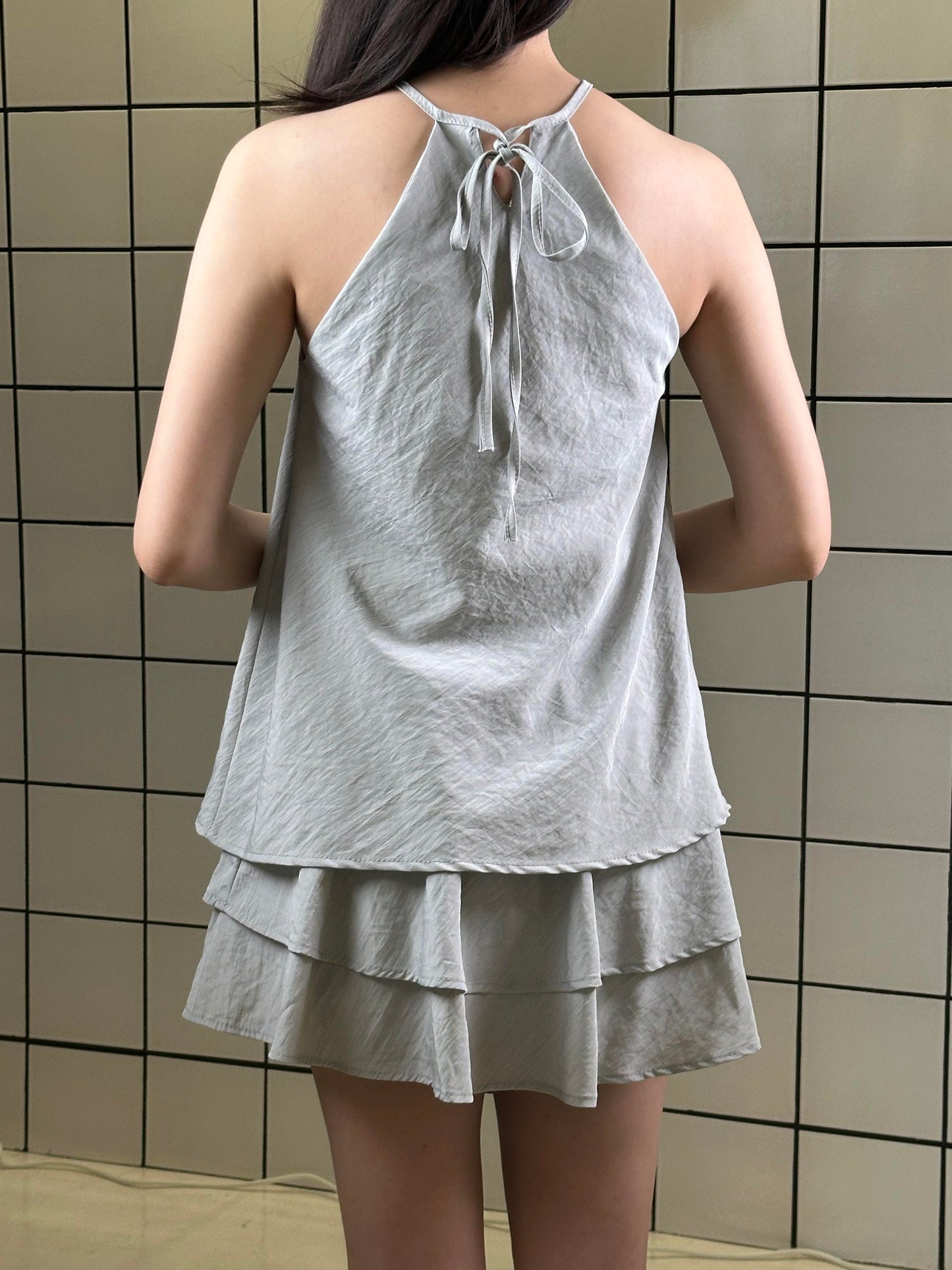 Women's Halter Neck Sleeveless Top & Tiered Skirt Set