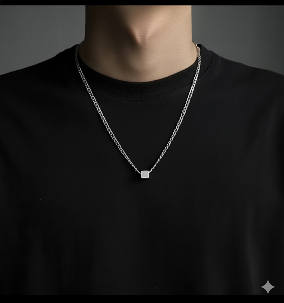 Men’s Minimal Square Pendant Stainless Steel Necklace