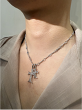 Unisex Double Cross Stainless Steel Necklace