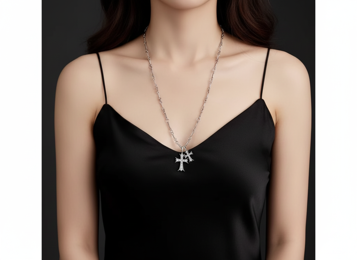 Unisex Double Cross Stainless Steel Necklace