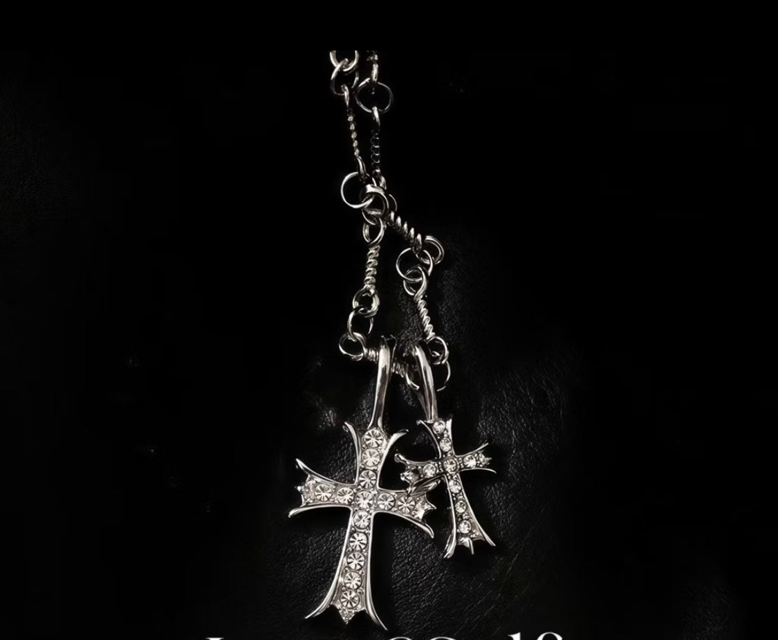 Unisex Double Cross Stainless Steel Necklace