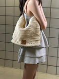 Women's Crochet Shoulder Bag with Leather Strap