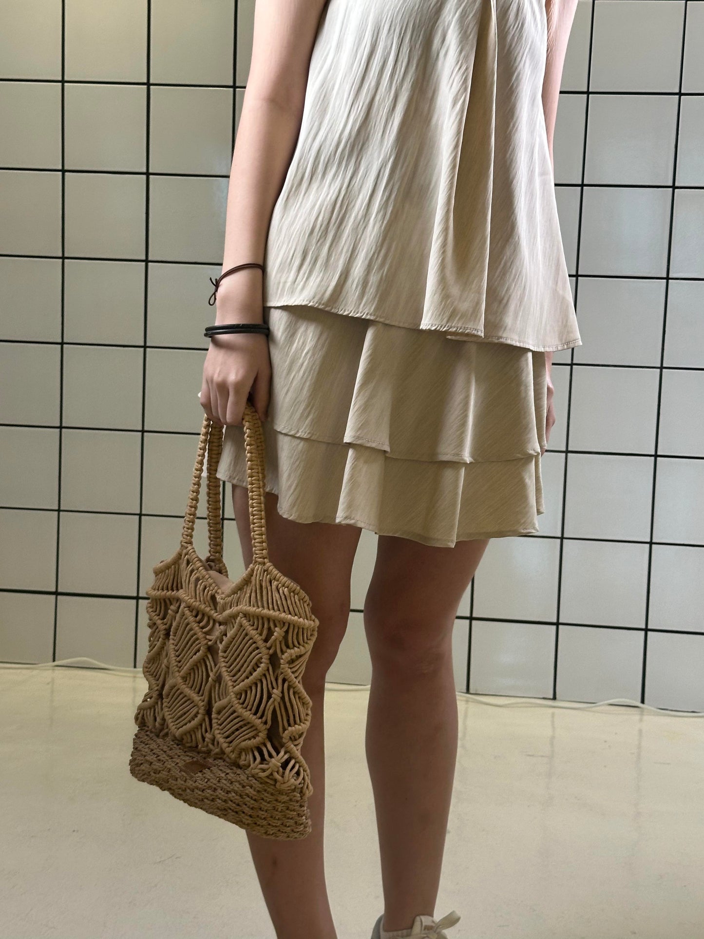 Macramé Knit Straw shoulder handle Tote