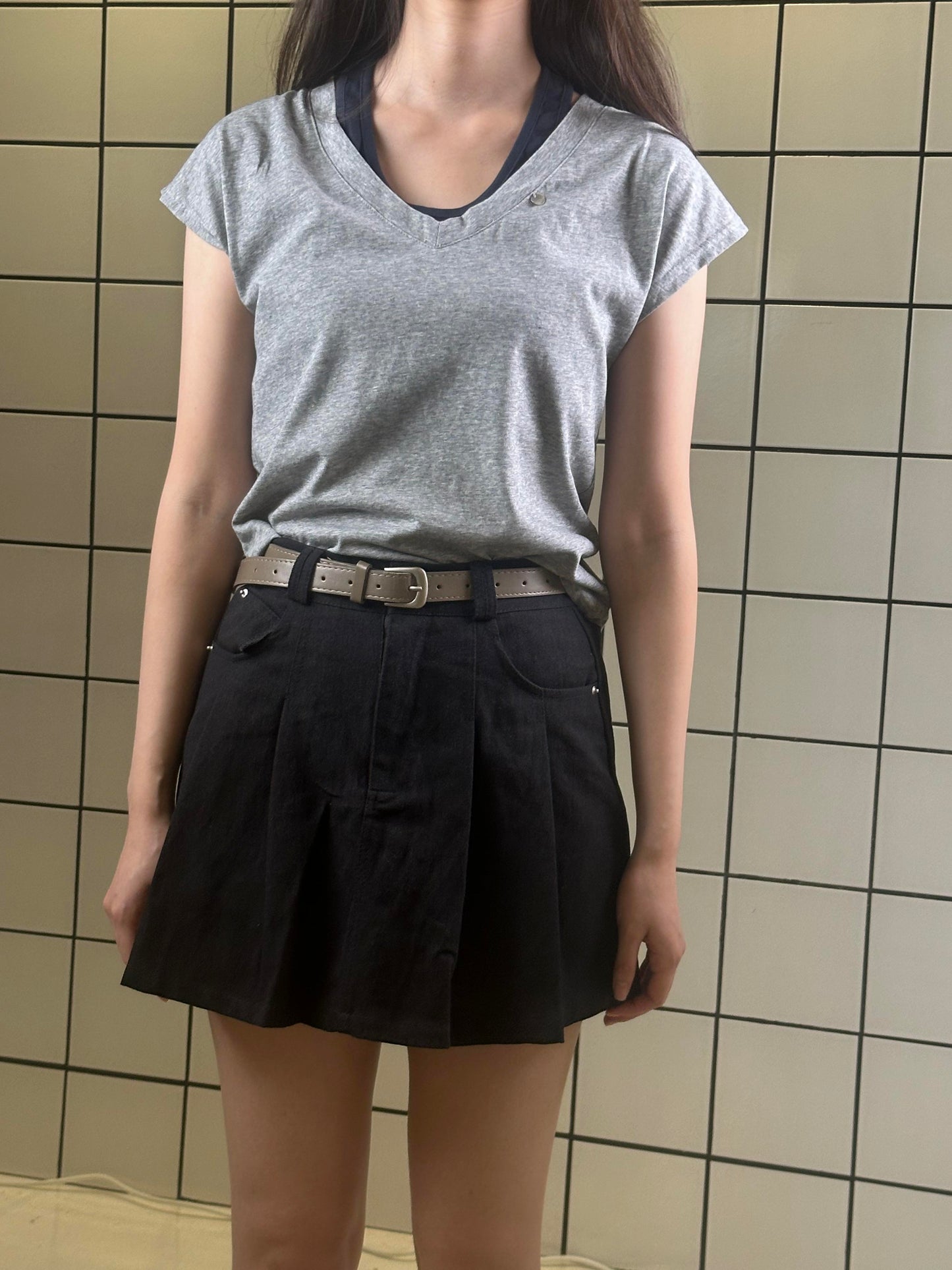 Women's Pleated Built-In Shorts Skort With Belt