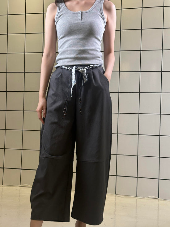 Women's Wide-Leg Cropped Pants with Detachable Tie