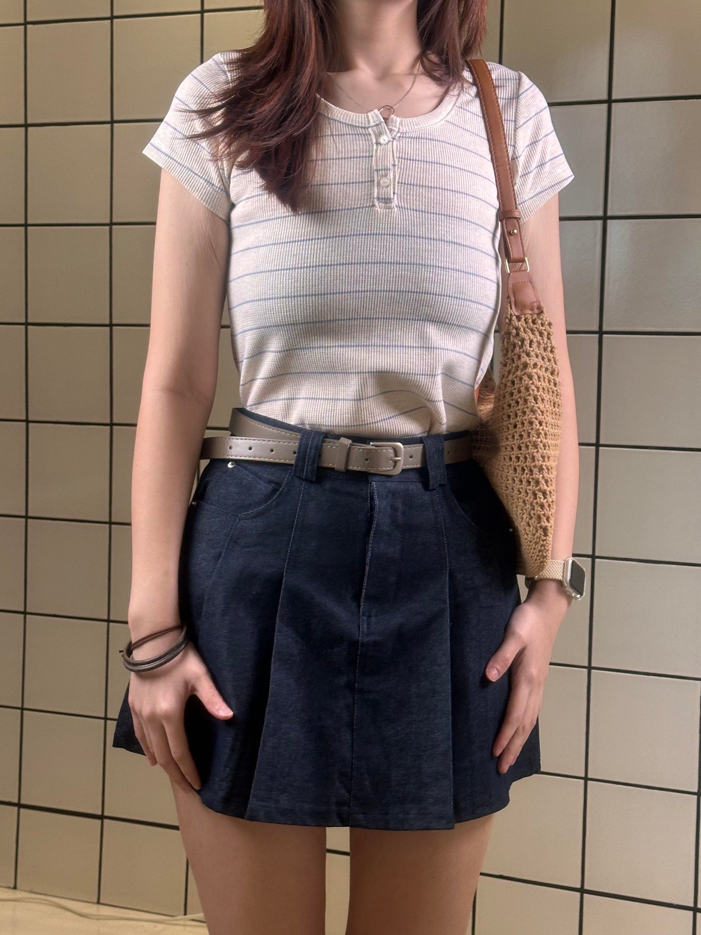 Women's Pleated Built-In Shorts Skort With Belt