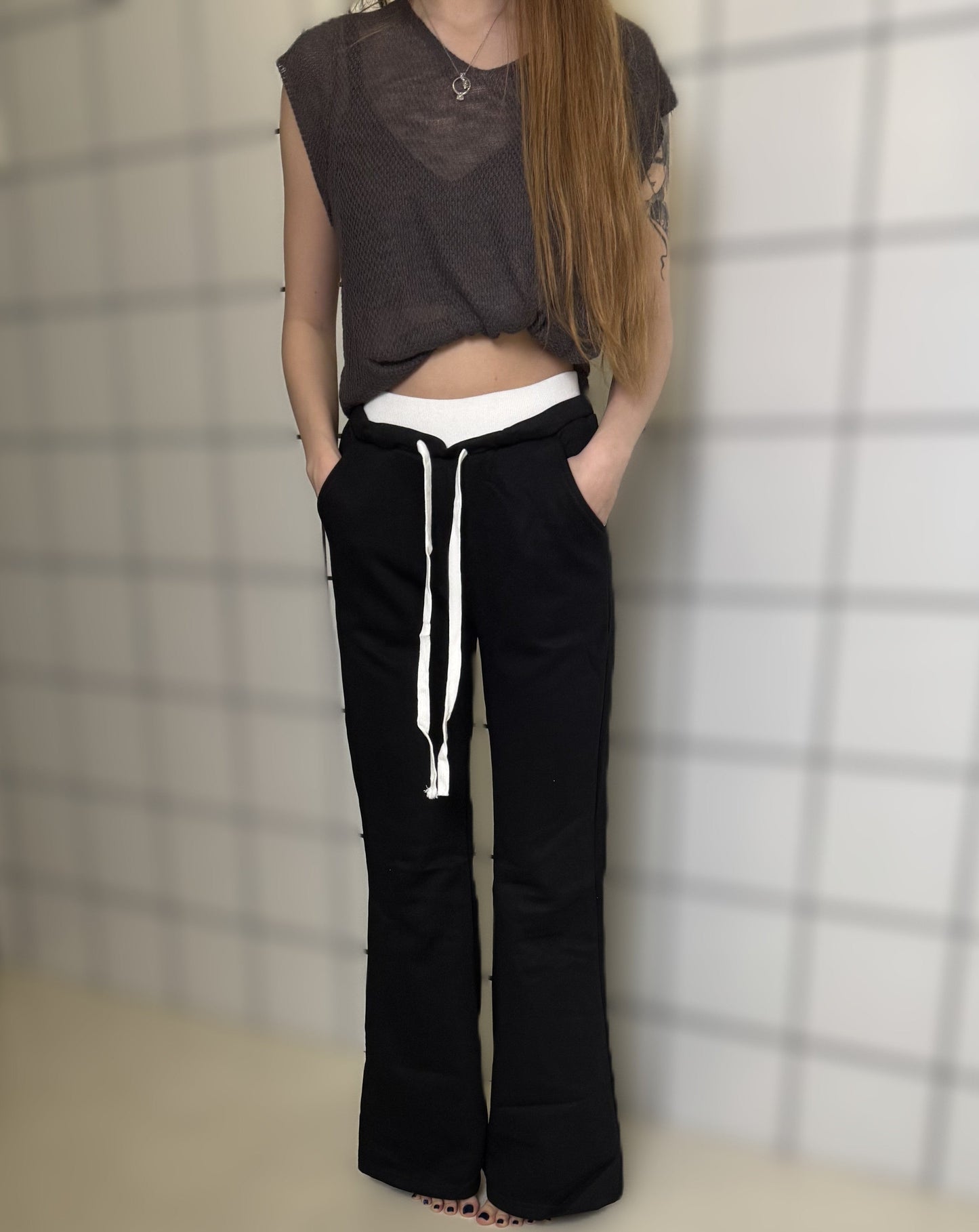 Women's Contrast Waist Straight Jogger Pants