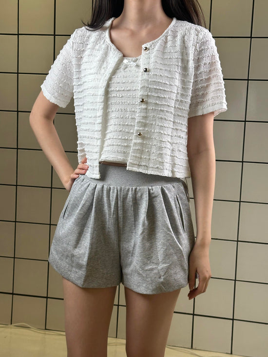 Women's Ribbed Waist Soft Pleated Shorts