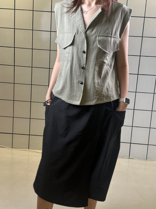 Women's Elastic Waist Pocket Midi Skirt