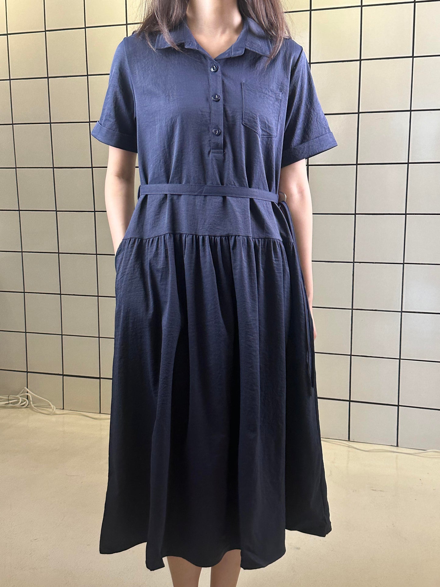 Women's Shirt-Style A-Line Midi Dress