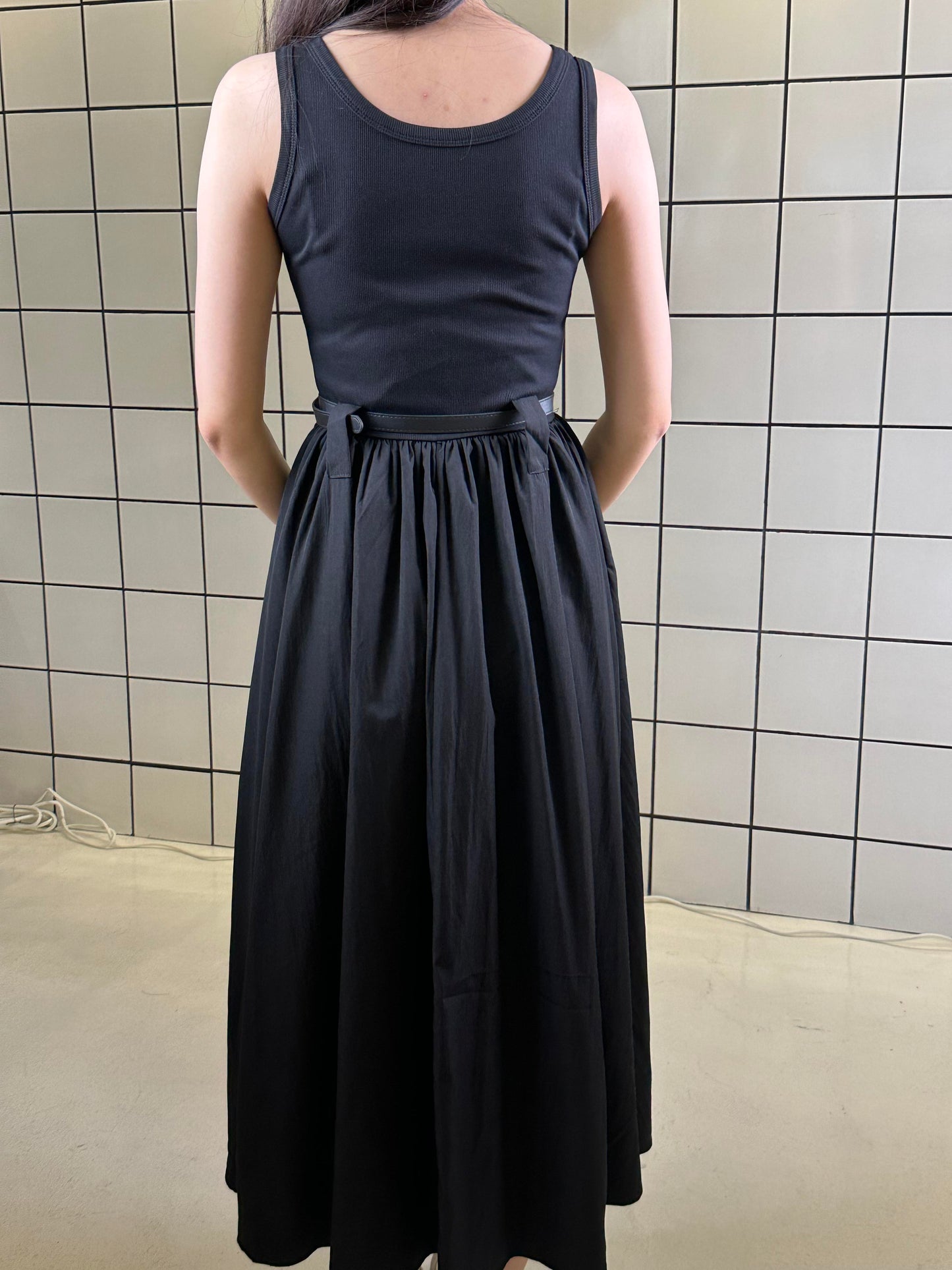 Women's Sleeveless Ribbed Maxi Dress with belt