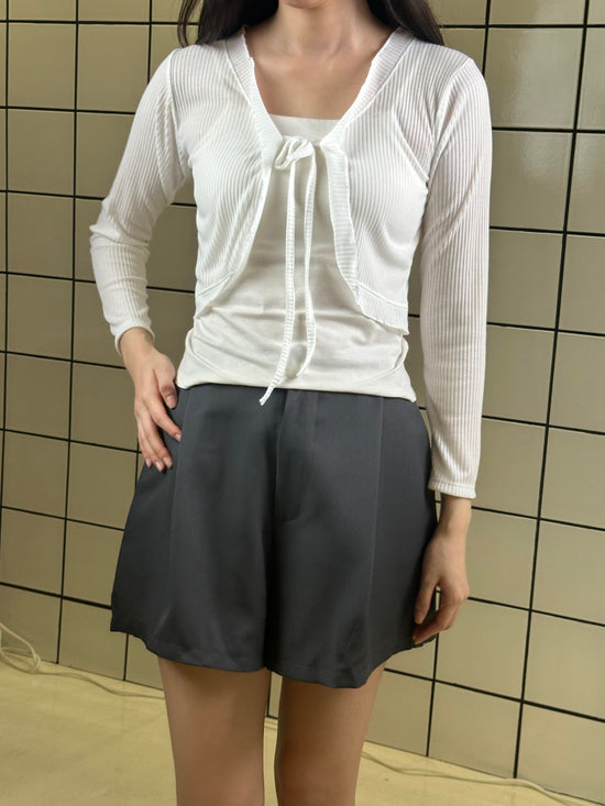 Women's Ribbed Cropped Cardigan Classic White