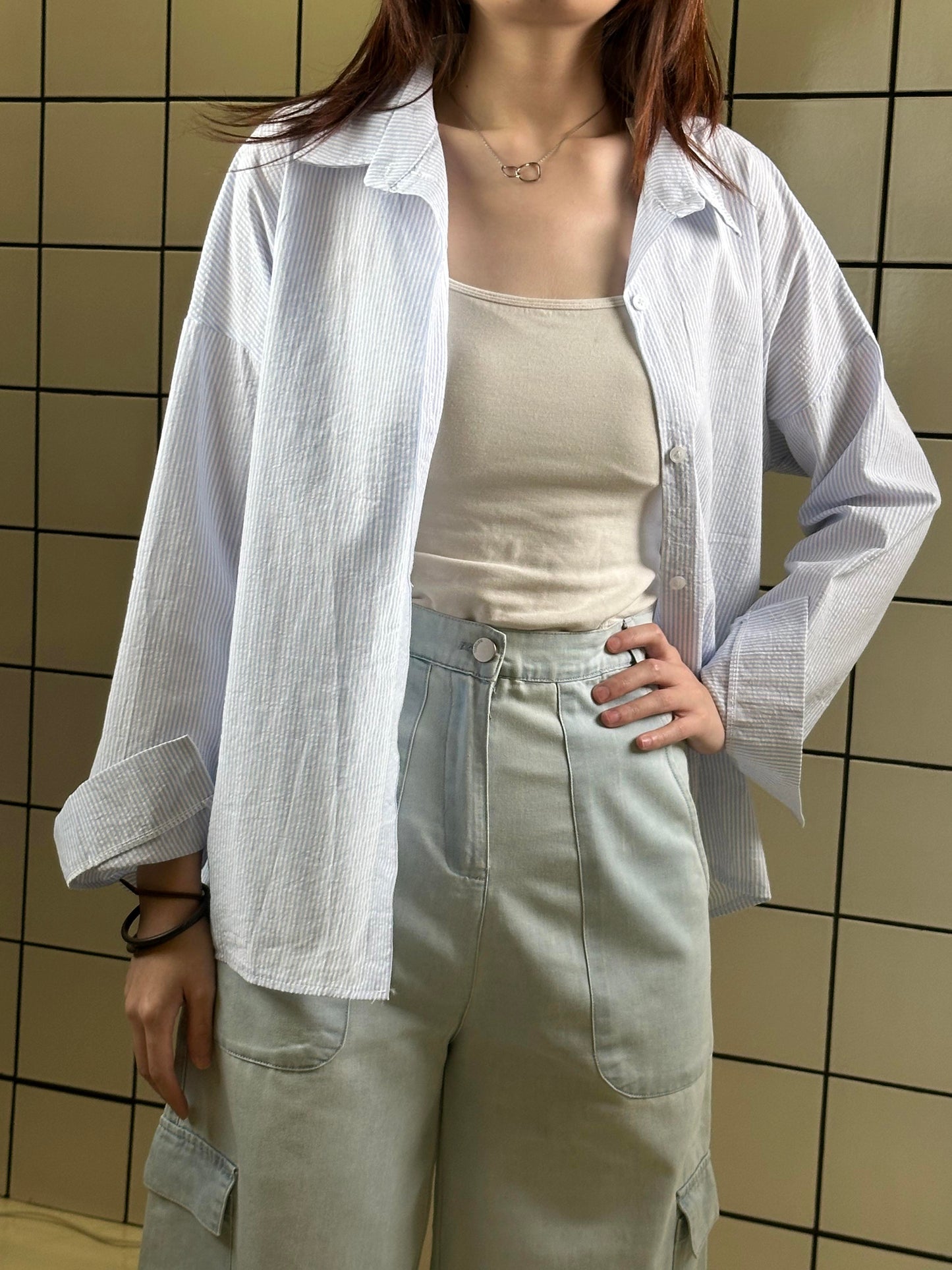 Women's Relaxed Seersucker Button Shirt