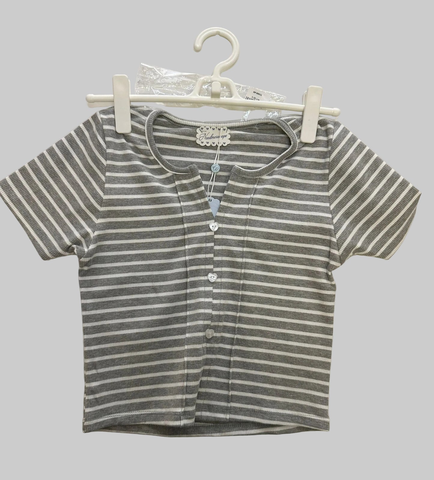 Ribbed Short Sleeve Button Front Top