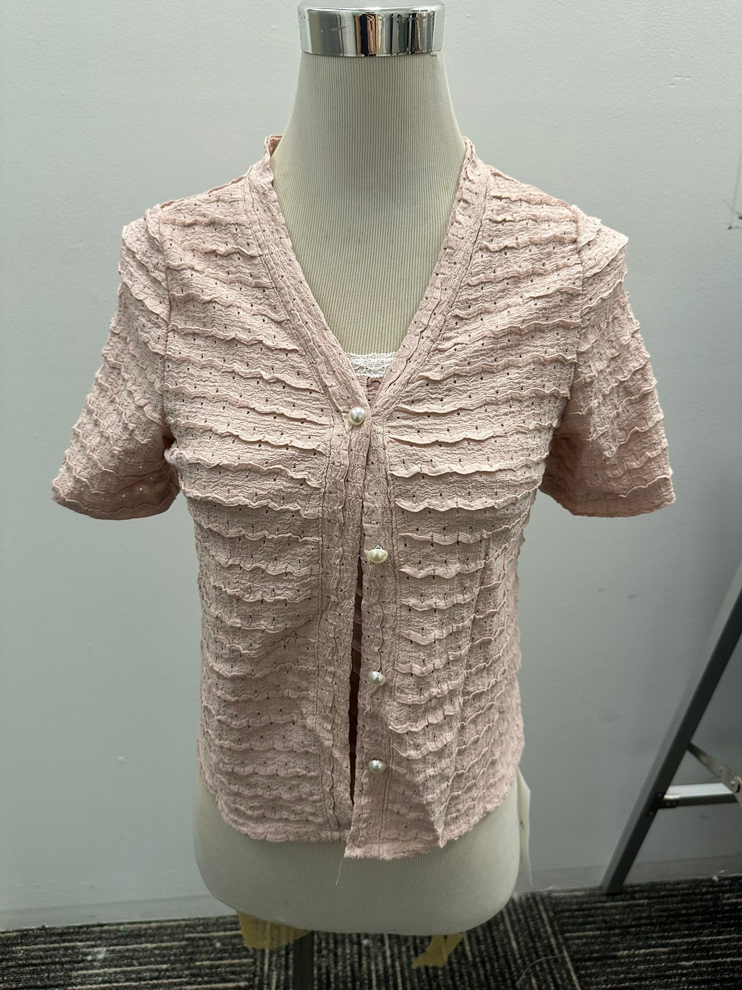 Women's Textured Short Sleeve Layered 2-Piece Top