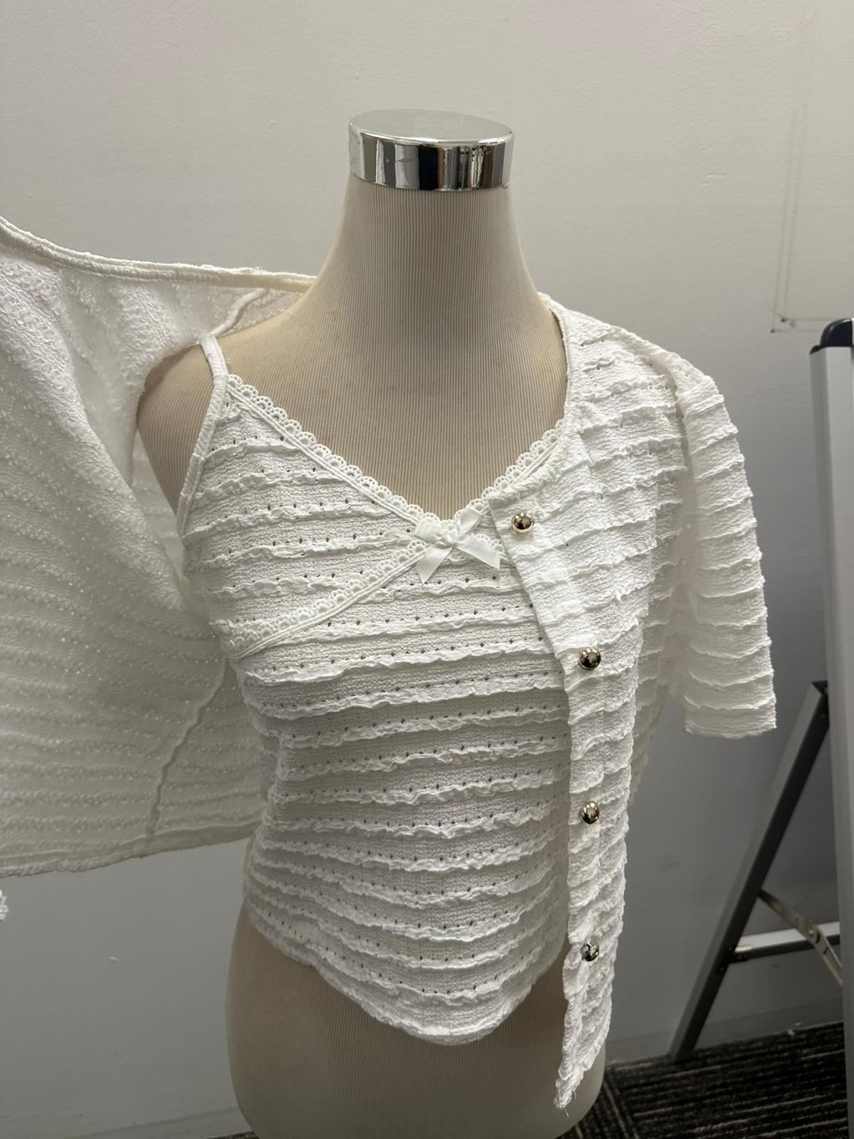 Women's Textured Ribbed Short Sleeve 2-Piece Top