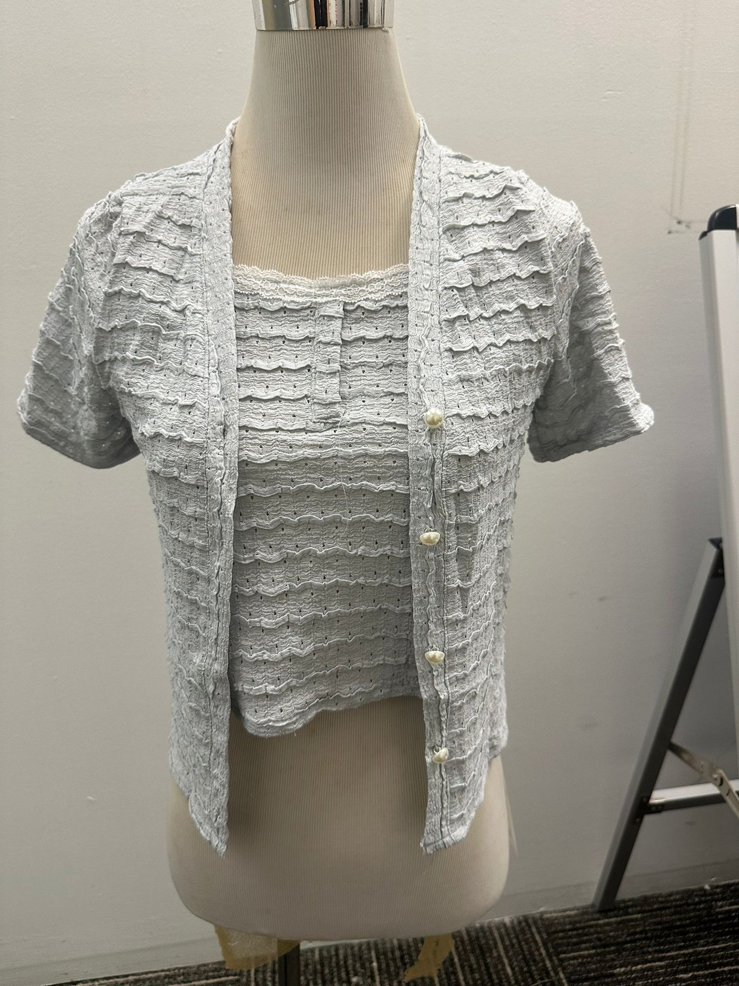 Women's Textured Short Sleeve Layered 2-Piece Top