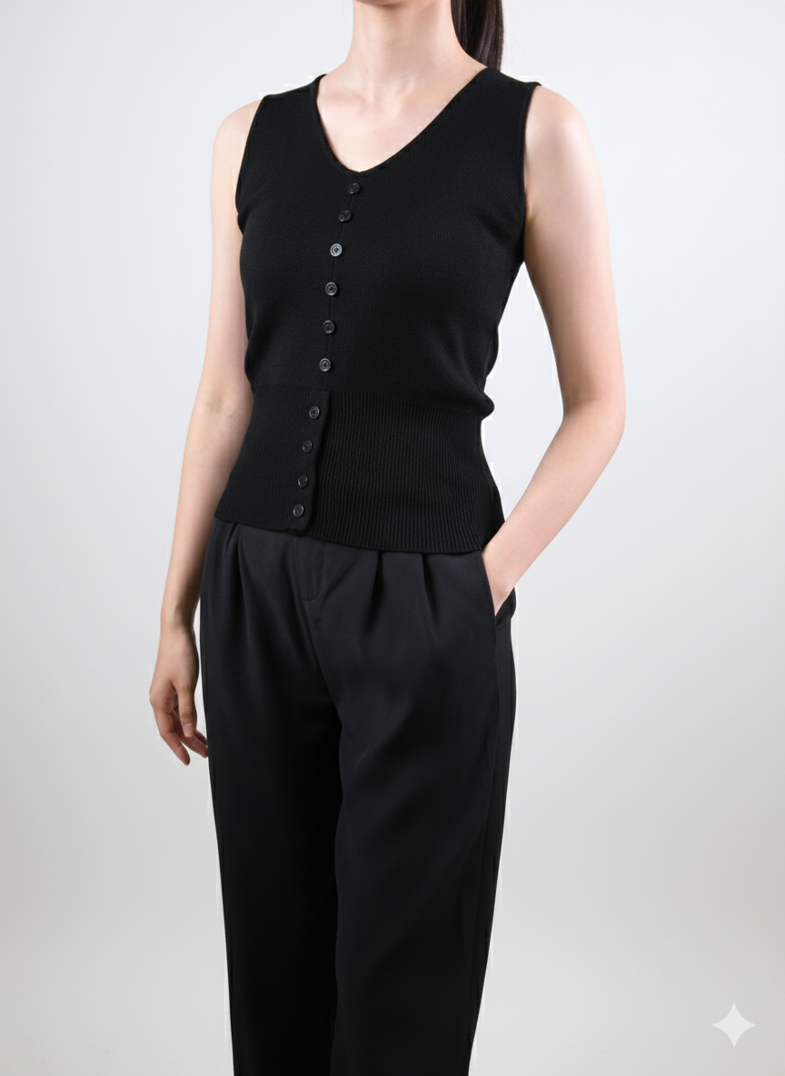 Sleeveless Button Front Knit Top
