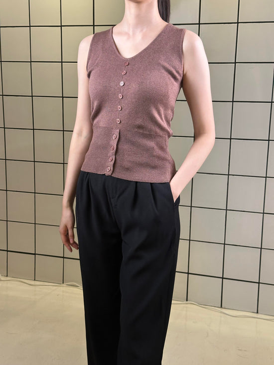 Sleeveless Button Front Knit Top