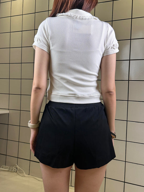 Ribbed Lace Collar Short Sleeve Top