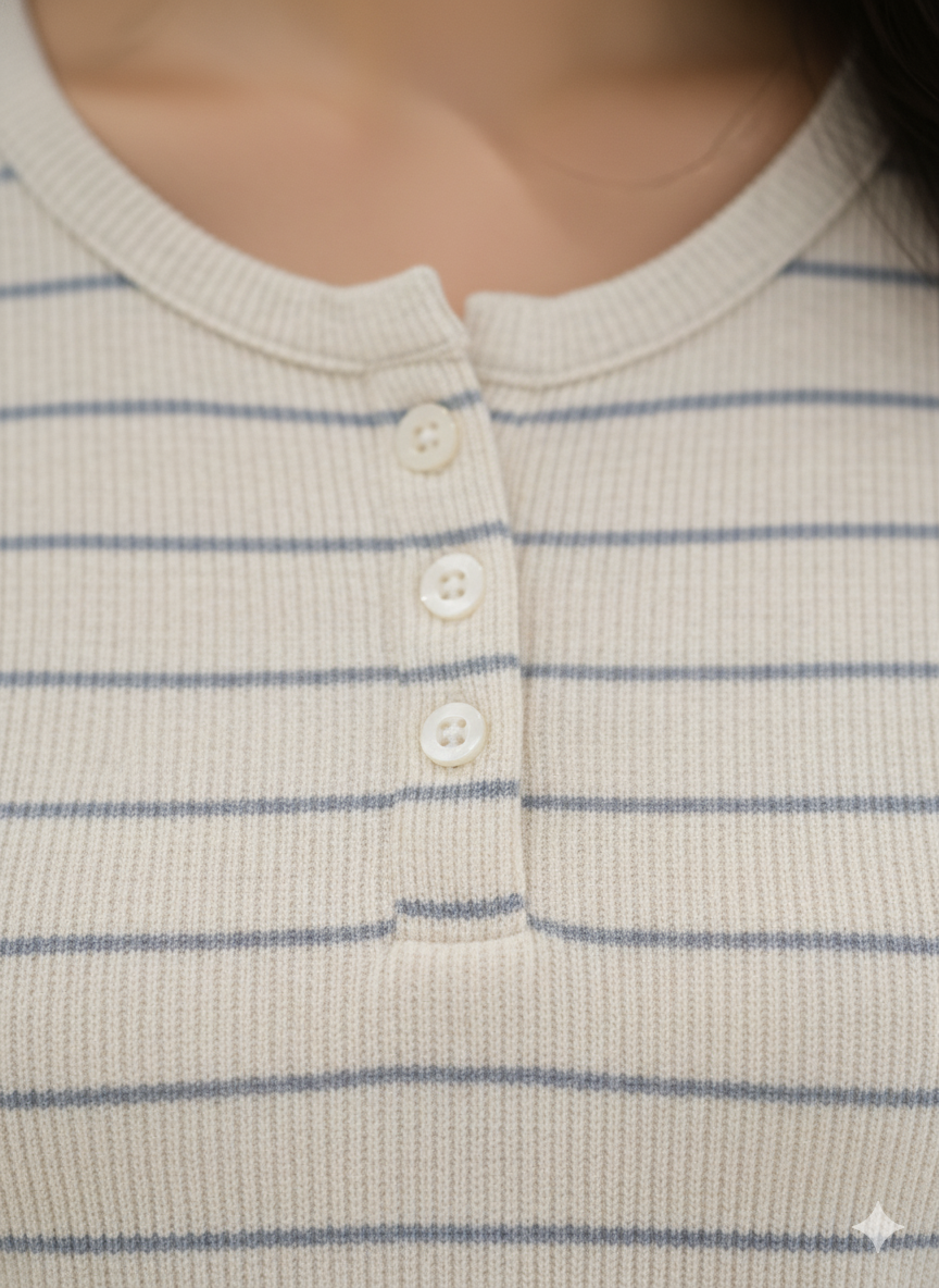 Women's Ribbed Stripe Henley Short Sleeve Top