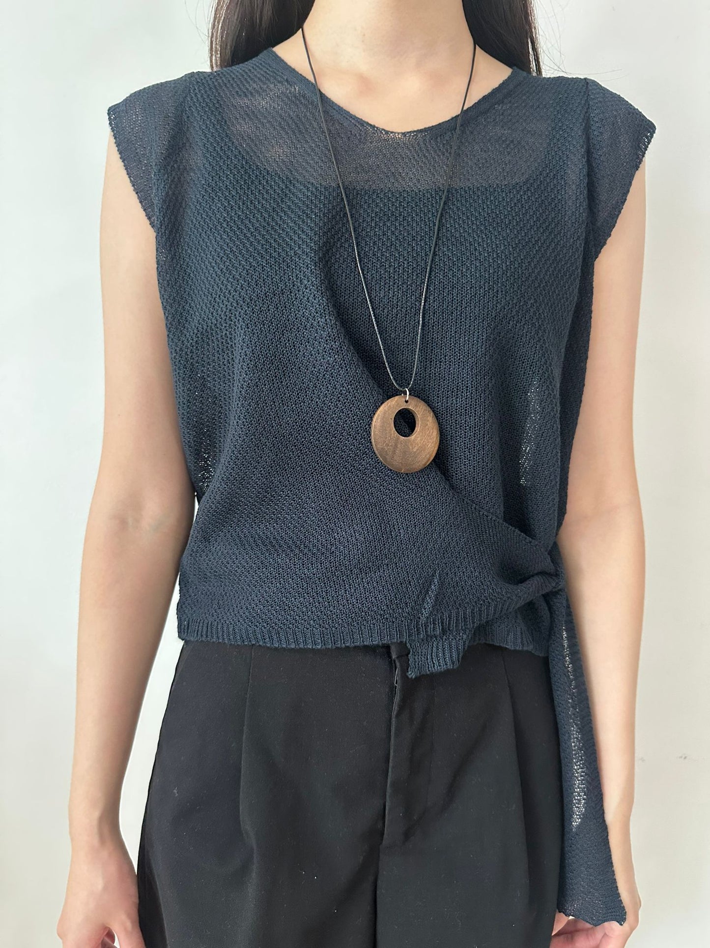 Mesh Wrap Detail Knit Top