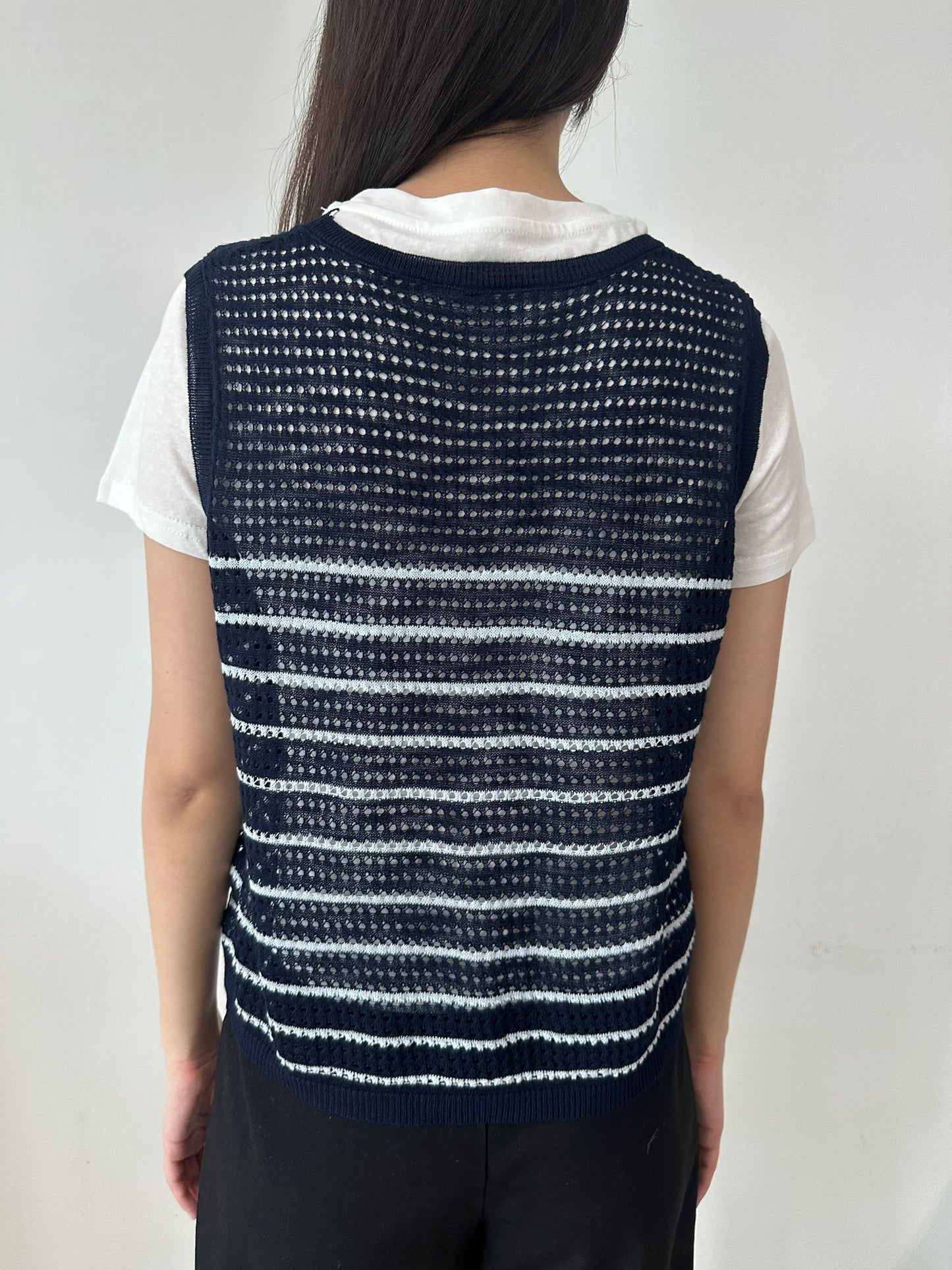 Striped Open-Knit Vest Layering Top