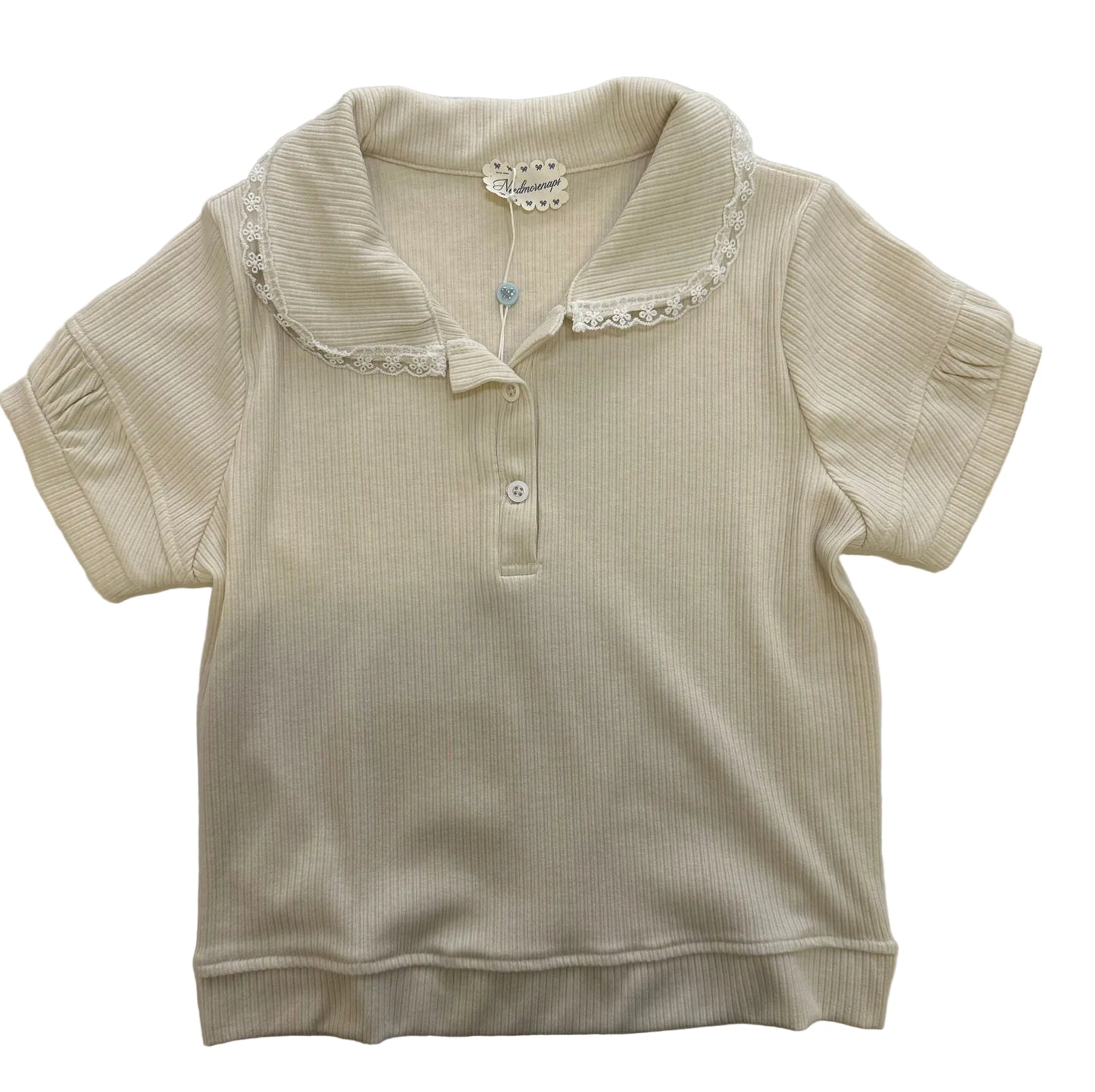 Ribbed Lace Collar Short Sleeve Top