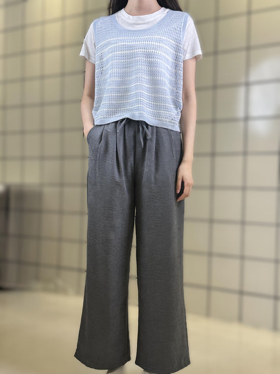 Striped Open-Knit Vest Layering Top