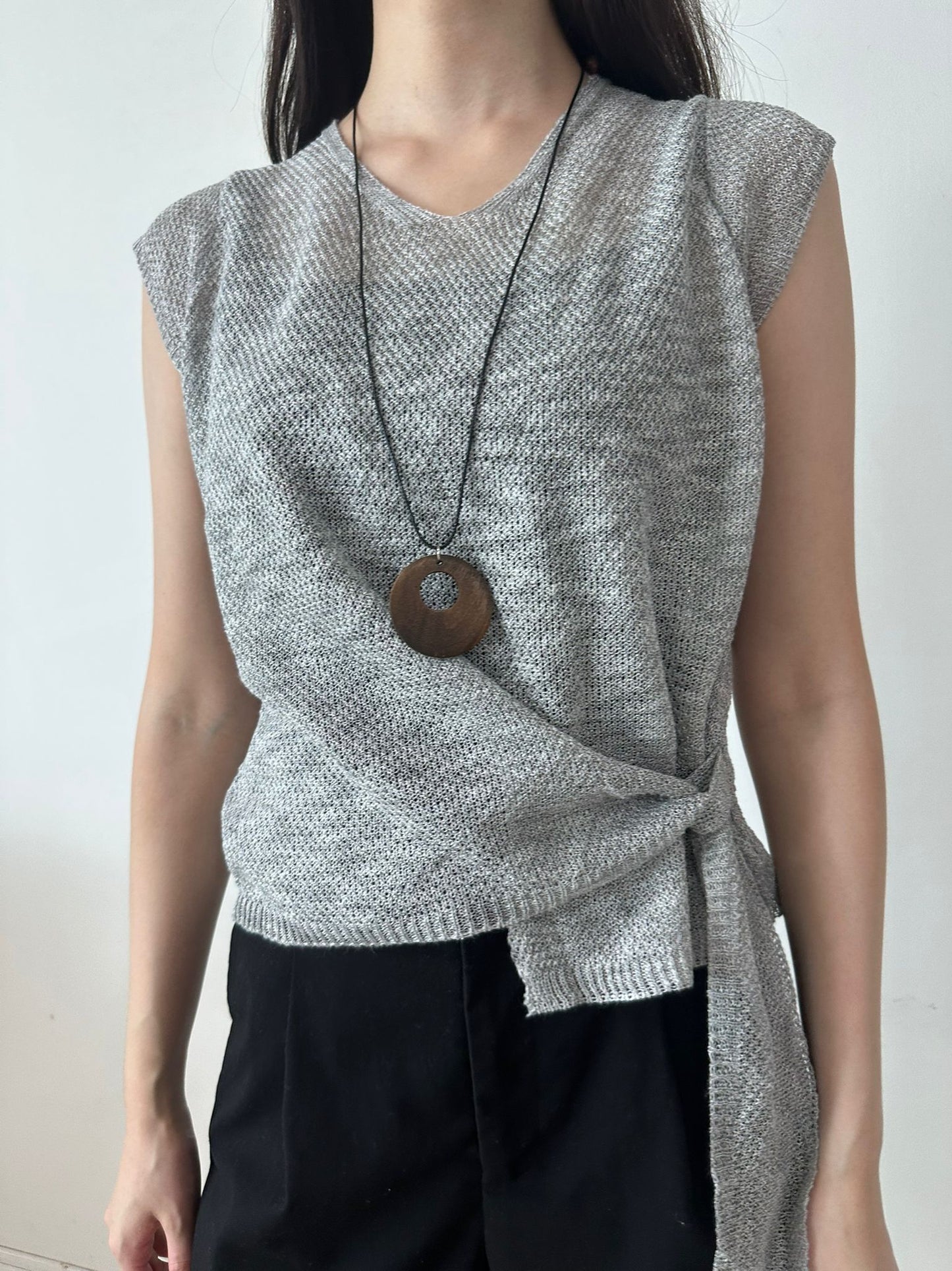 Mesh Wrap Detail Knit Top