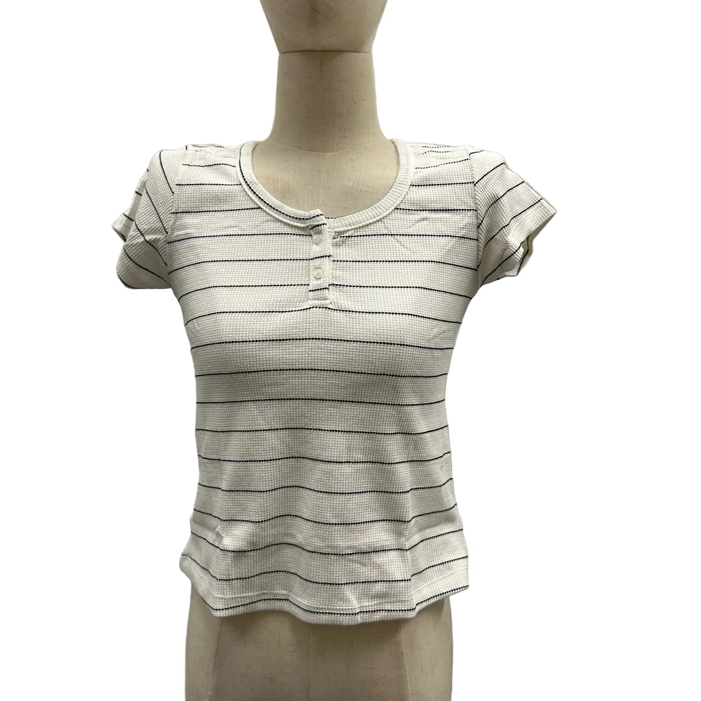 Women's Ribbed Stripe Henley Short Sleeve Top