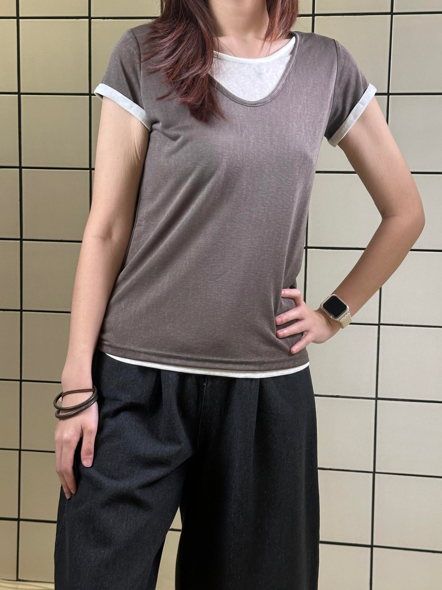 Layered Tee with Contrast Inner