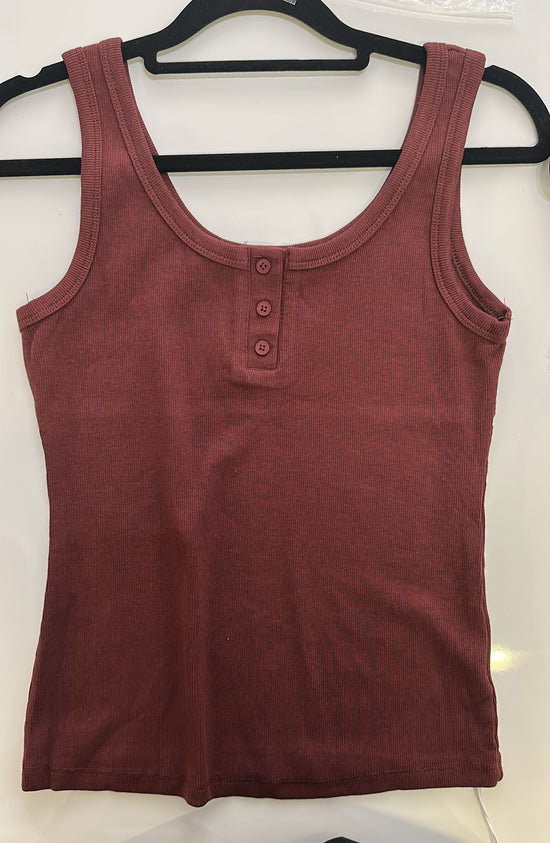 Ribbed Henley Sleeveless Tank Top