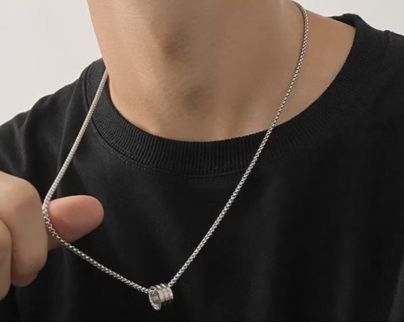 Stacked Ring Cylinder Pendant Necklace